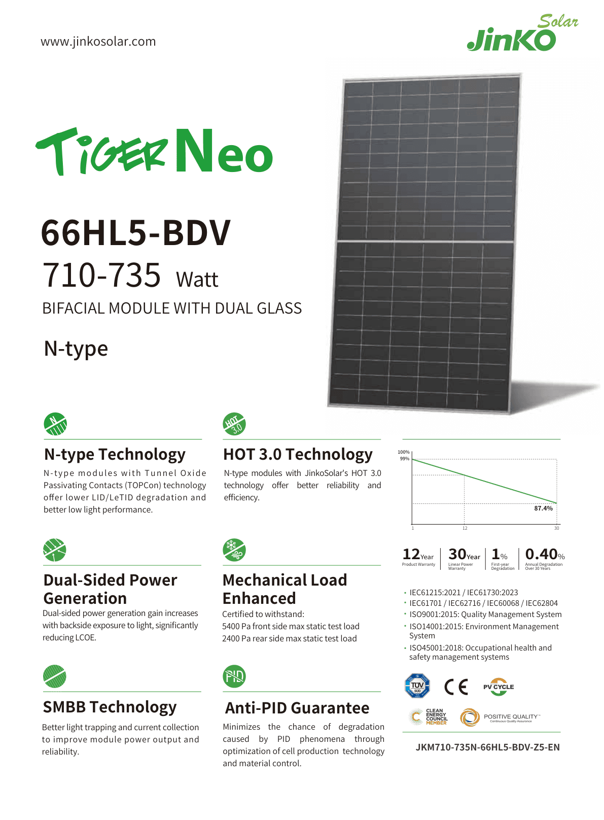 710-735W TOPCon bifacial module datasheet preview