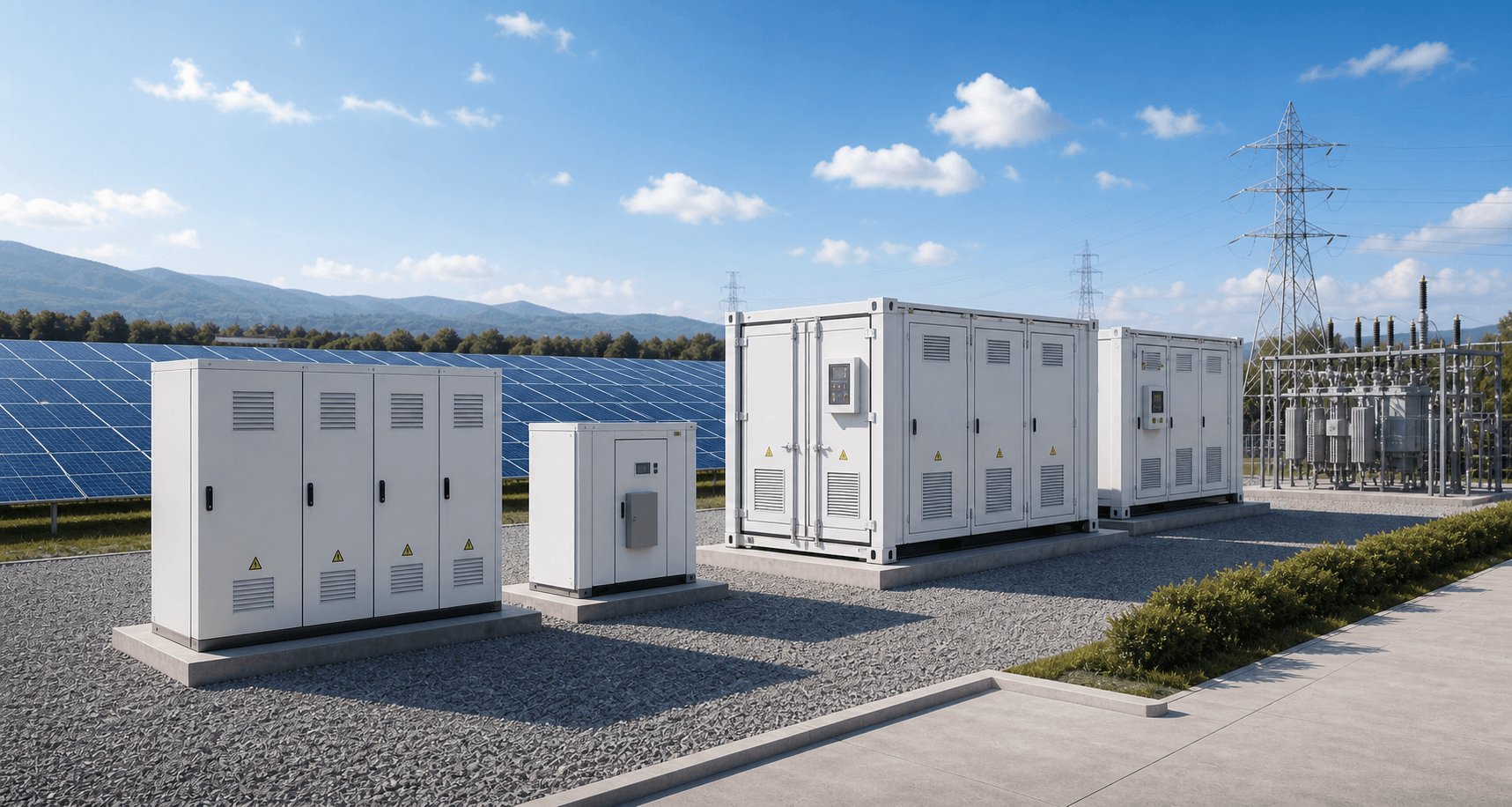 Hybrid solar and storage scene representing residential and greenhouse application references