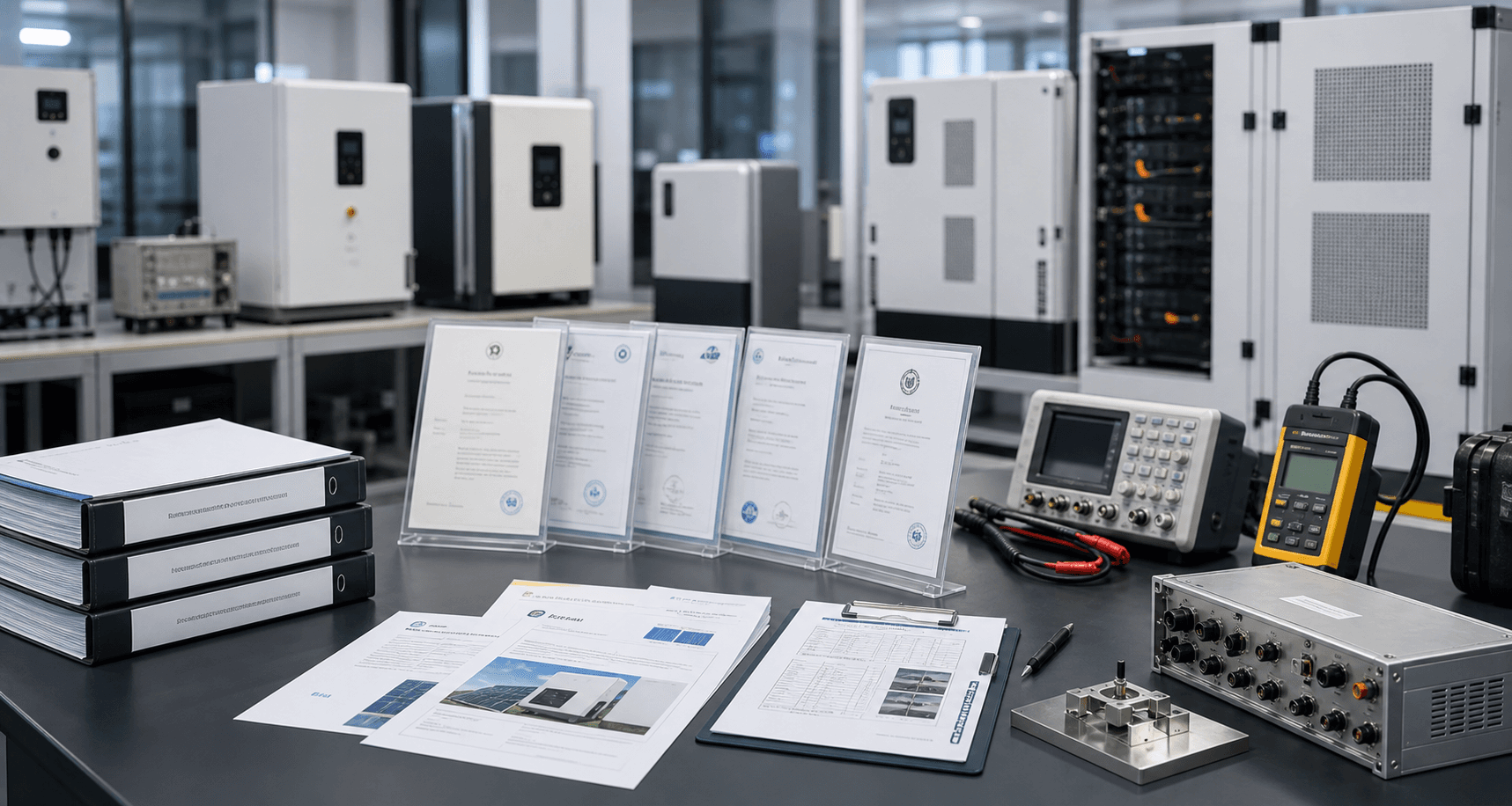 Photorealistic certification, compliance and testing documentation environment for solar and storage products