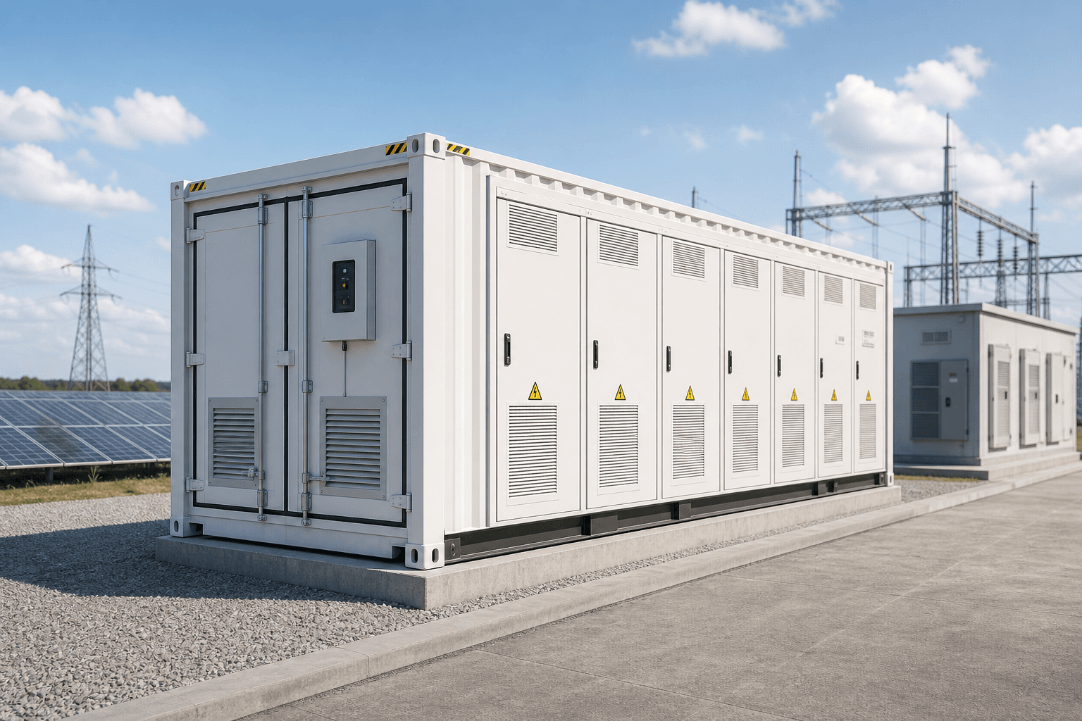 Photorealistic containerized ESS deployment for utility and large-scale solar-storage project sites