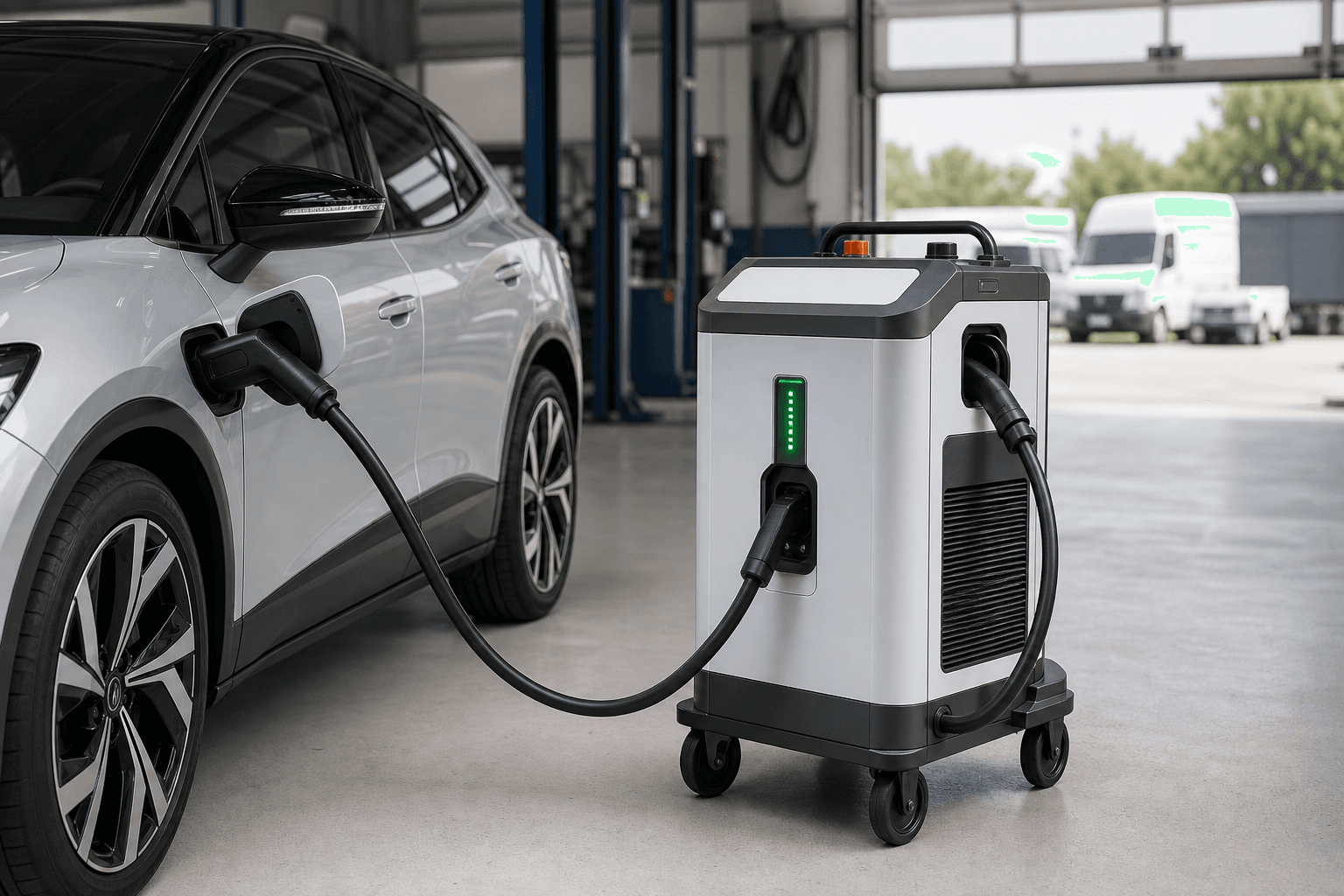 Photorealistic mobile DC charger in a service-oriented charging environment for flexible deployment